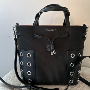 Tory Burch Block T Grommet Small Tote Black